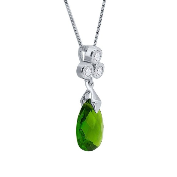 5.50 Ct Peridot Diamond Tear Drop Pendant Necklace - Picture 3 of 4